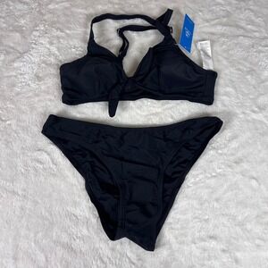 Cupshe Womens Black Front Tie Knot Two Piece Bikini Set Size XS T1S0043 NWT